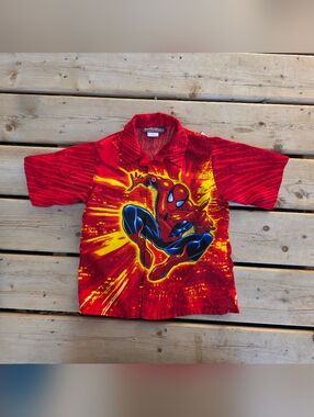 Vintage Spiderman Red and Yellow Kids Button-Down Shirt